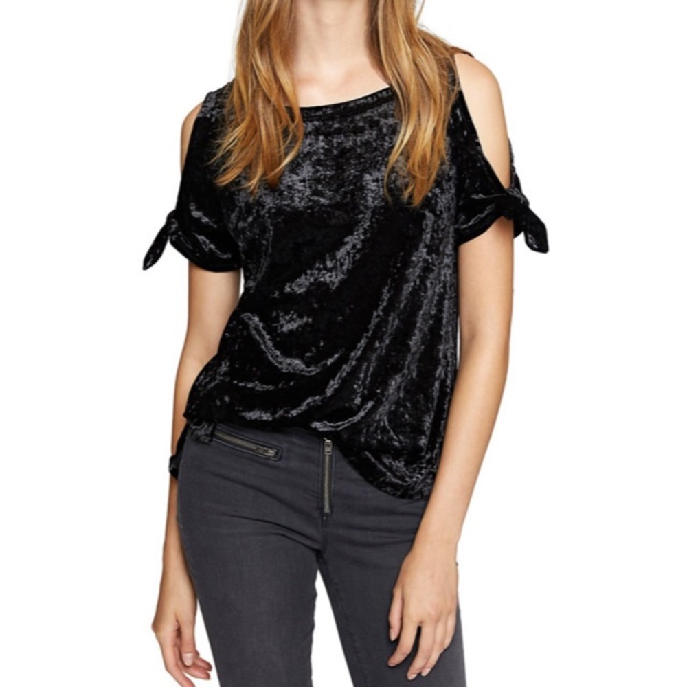 Loulou Crushed Velvet Cold Shoulder Top
